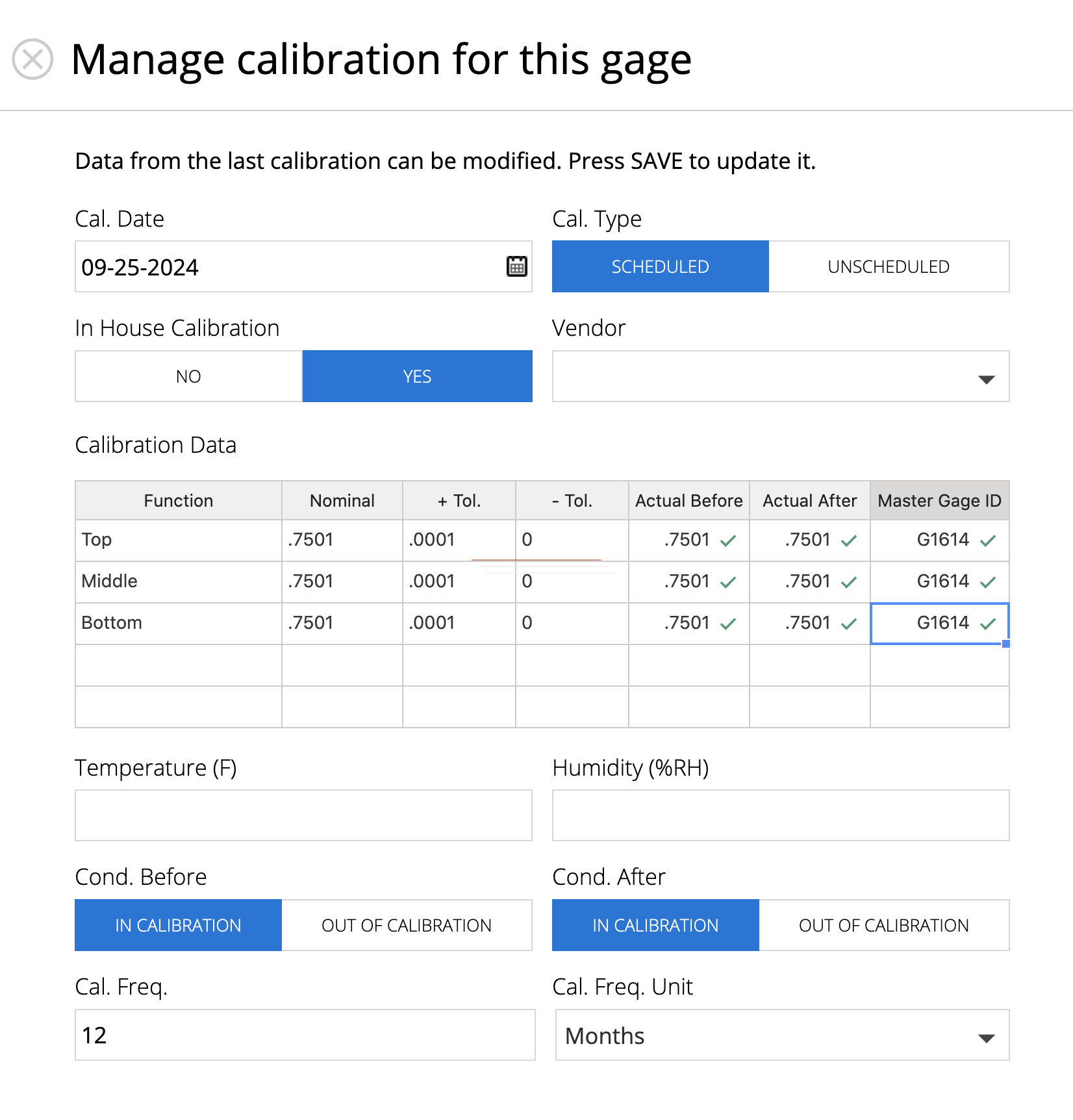 1factory Gage Calibration Page